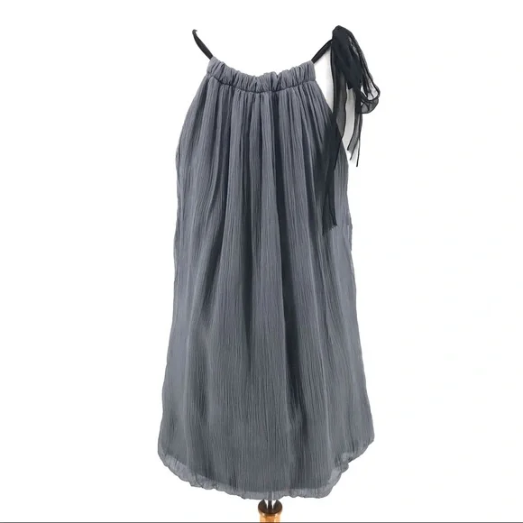 Robbi & Nikki Gray Chiffon Beaded Ruched Neck Tunic Blouse - Picture 5 of 8